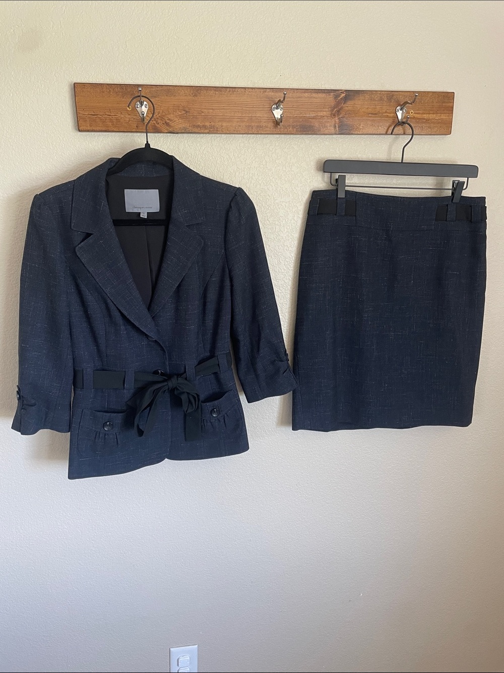 Classiques Entier Navy Virgin Wool Linen Blend Suit Set 10 Career Work Office